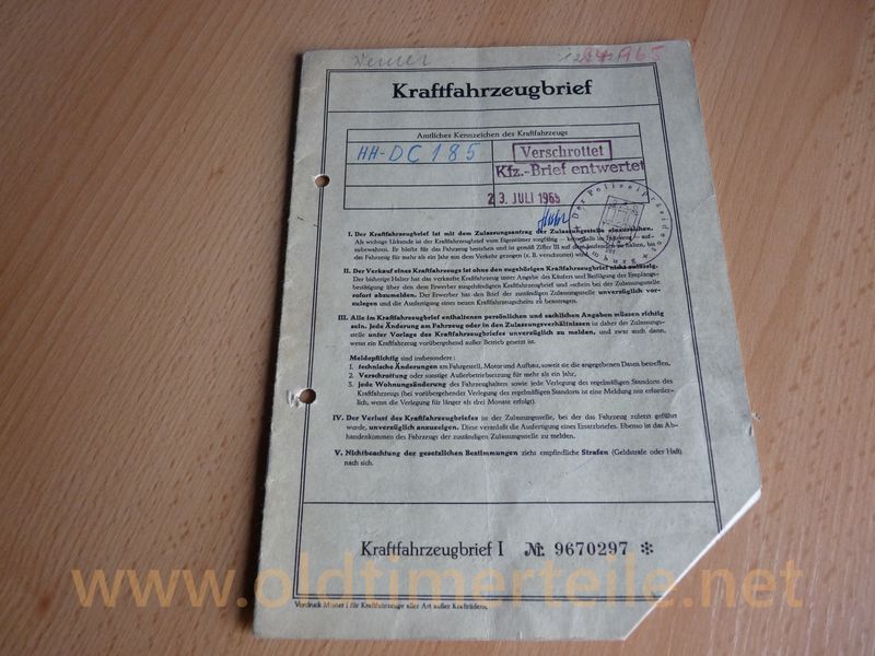 Vehicle registration document